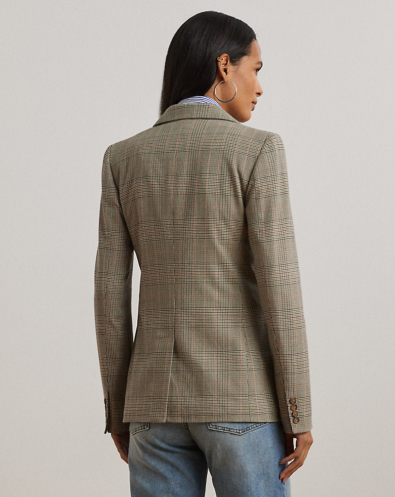 Glen Plaid Cotton-Blend Twill Blazer Navy/Tan Multi