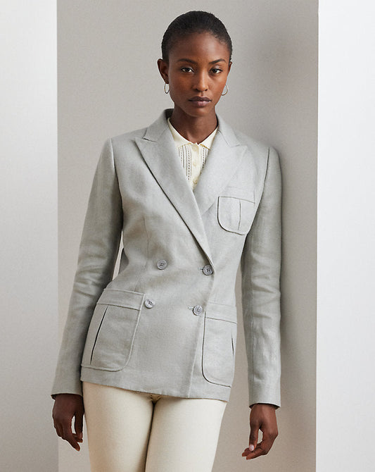 Foiled Linen-Cotton Blazer Light Blue/Silver Foil