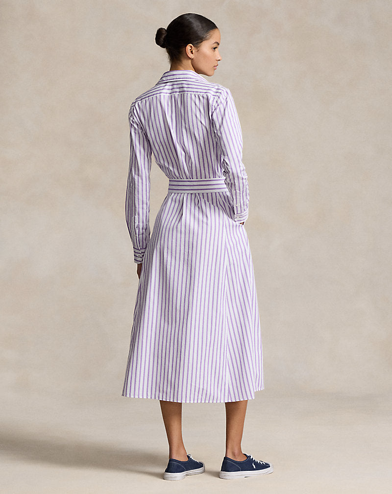 Belted Striped Cotton Shirtdress 1748b White/purple