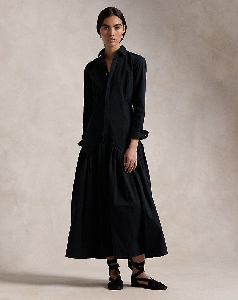 Shirred-Yoke Oxford Shirtdress Polo Black