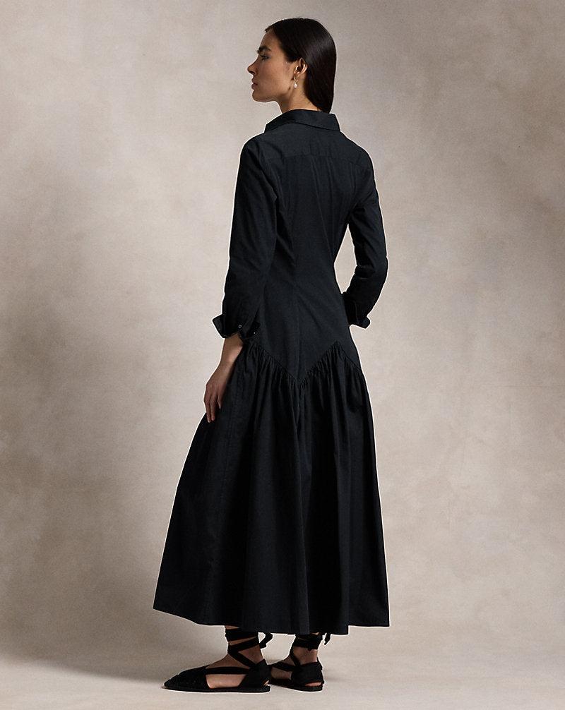 Shirred-Yoke Oxford Shirtdress Polo Black