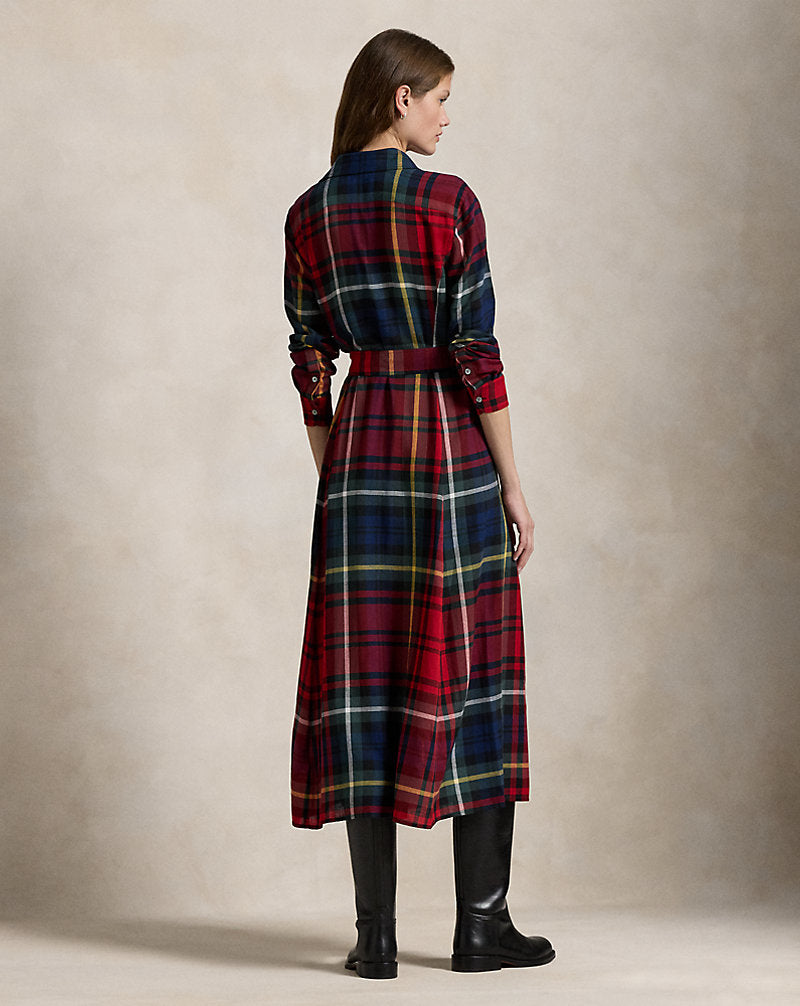 Belted Plaid Cotton-Blend Dress 1799 Red Multi Plaid