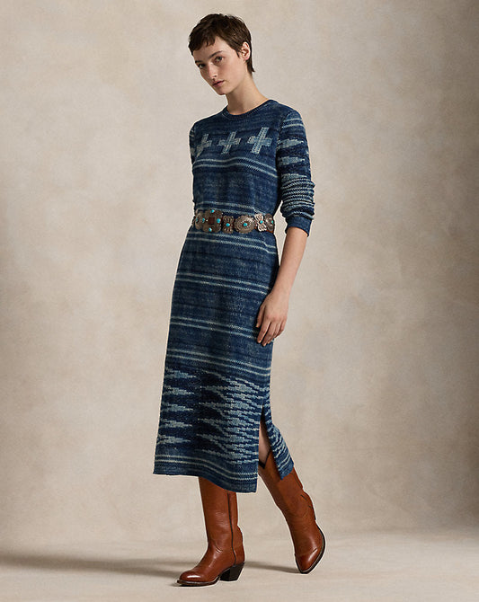 Naiomi Glasses Jumper Dress Indigo Multi