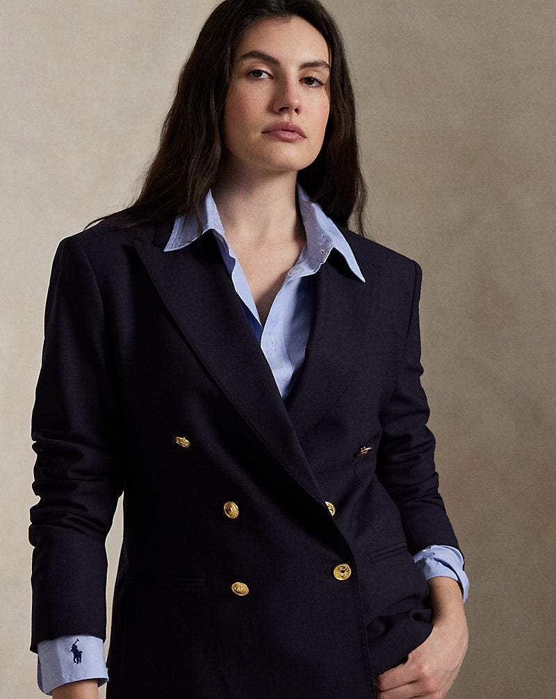 Double-Breasted Stretch-Wool Blazer Navy