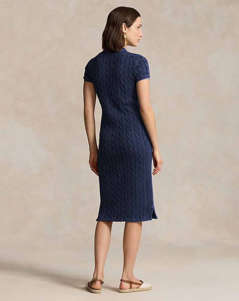 Cable-Knit Cotton Polo Midi Dress Newport Navy