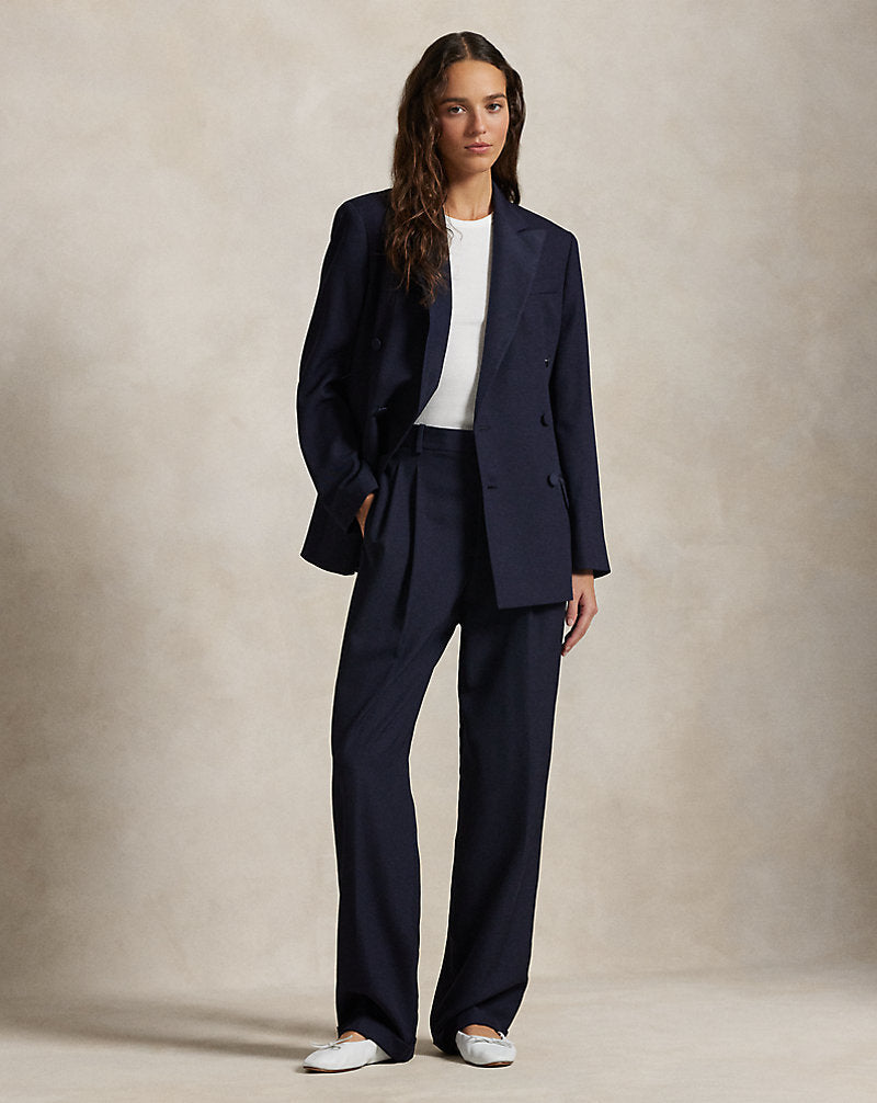 Double-Breasted Silk-Lapel Wool Blazer Navy