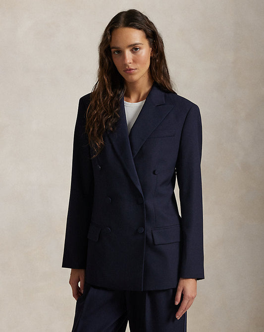 Double-Breasted Silk-Lapel Wool Blazer Navy