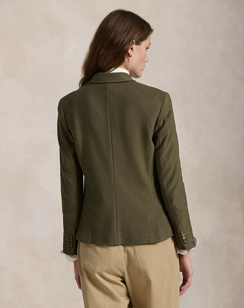Double-Breasted Jacquard Knit Blazer Outdoor Olive