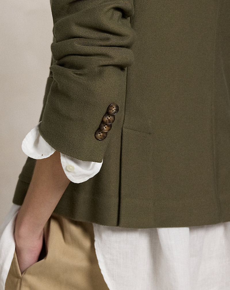 Double-Breasted Jacquard Knit Blazer Outdoor Olive