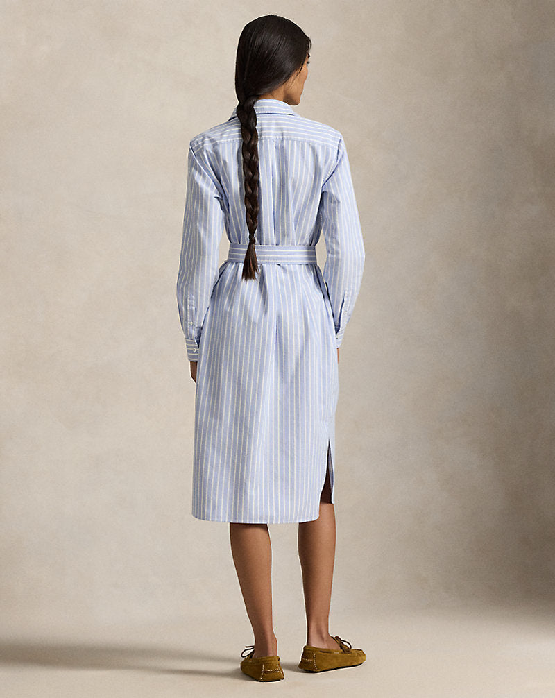 Striped Cotton Oxford Belted Shirtdress Harbour Island Blue/White