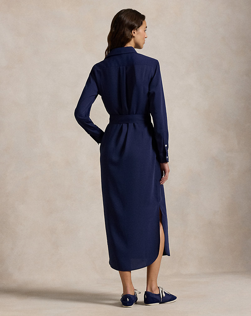 Satin Shirtdress Graphic Navy