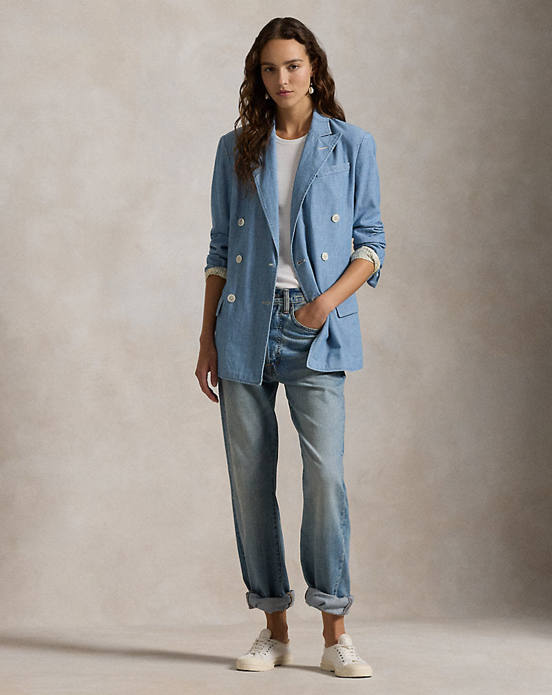 Double-Breasted Chambray Blazer Chambray