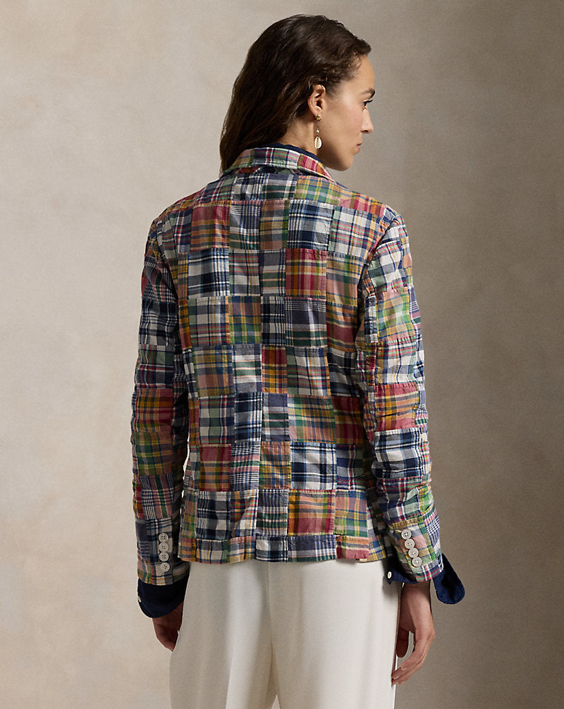 Plaid Cotton Double-Breasted Blazer Madras Multi