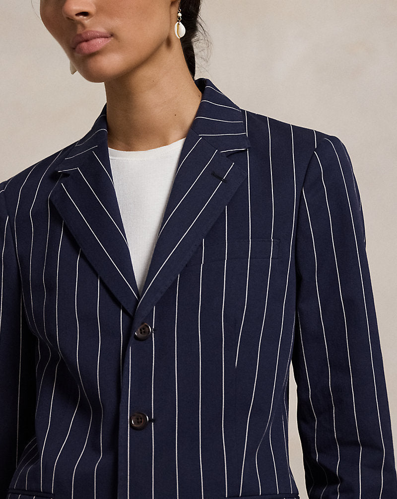 Pinstripe Cotton-Linen Blazer Navy/Cream