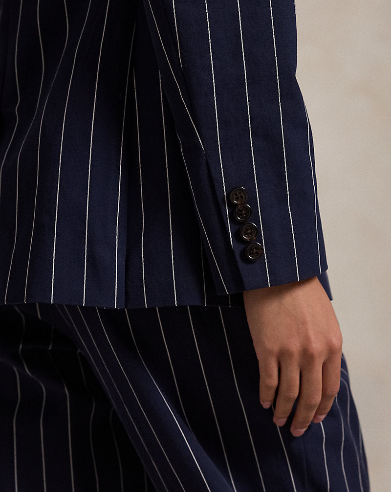 Pinstripe Cotton-Linen Blazer Navy/Cream