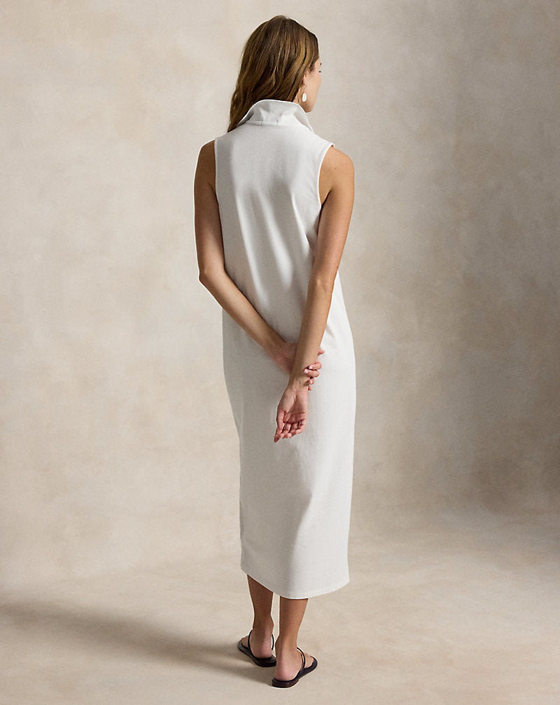 Stretch-Cotton Sleeveless Polo Dress White