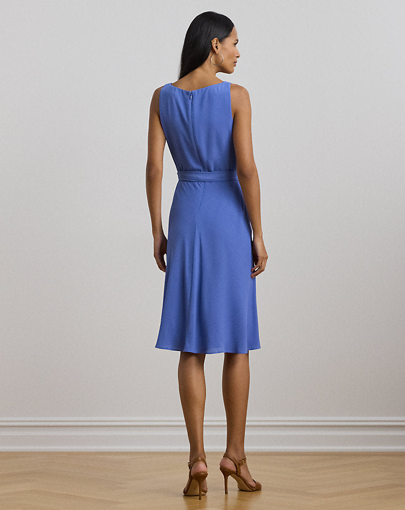 Belted Crepe Sleeveless Dress Soft Lazuli