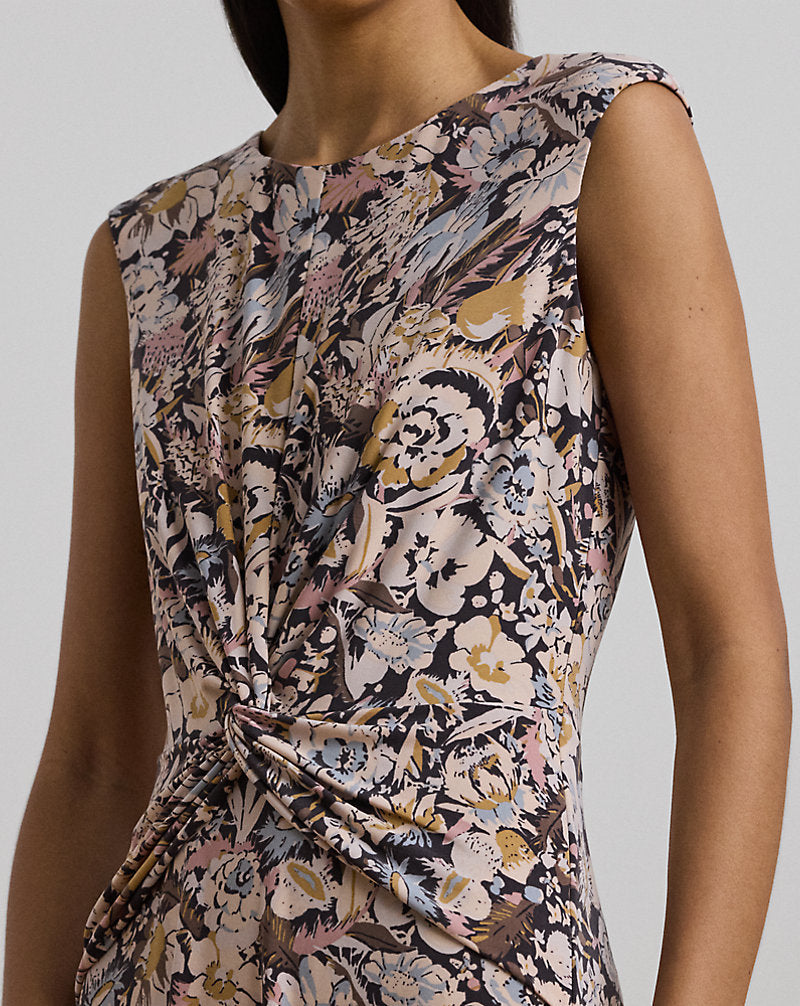 Floral Twist-Front Jersey Dress Brown Multi