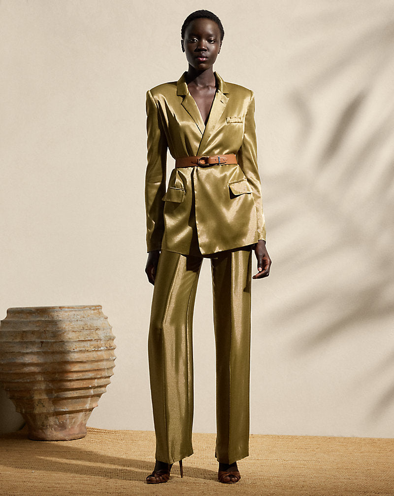 Quinton Belted Metallic Satin Jacket Dusty Sage