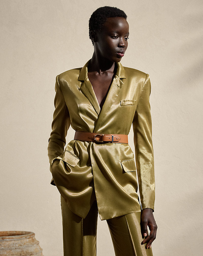 Quinton Belted Metallic Satin Jacket Dusty Sage