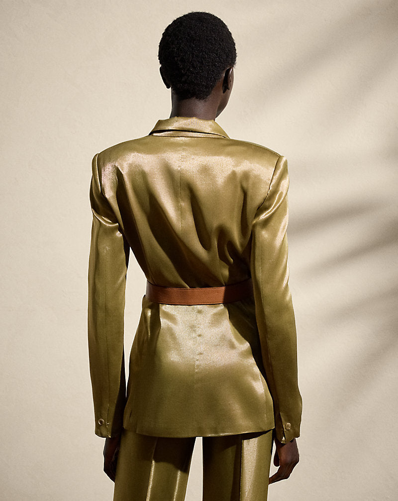 Quinton Belted Metallic Satin Jacket Dusty Sage