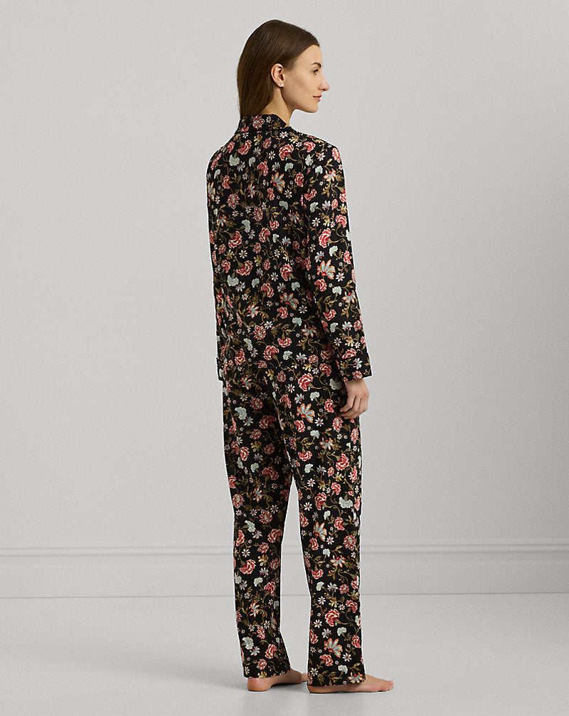 Floral Cotton-Blend Lawn Sleep Set Black