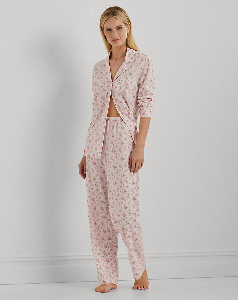 Floral Cotton-Blend Jersey Sleep Set Pink