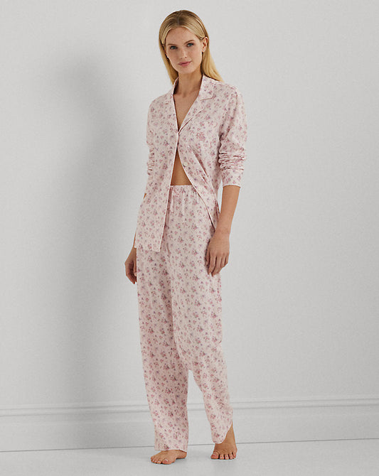 Floral Cotton-Blend Jersey Sleep Set Pink