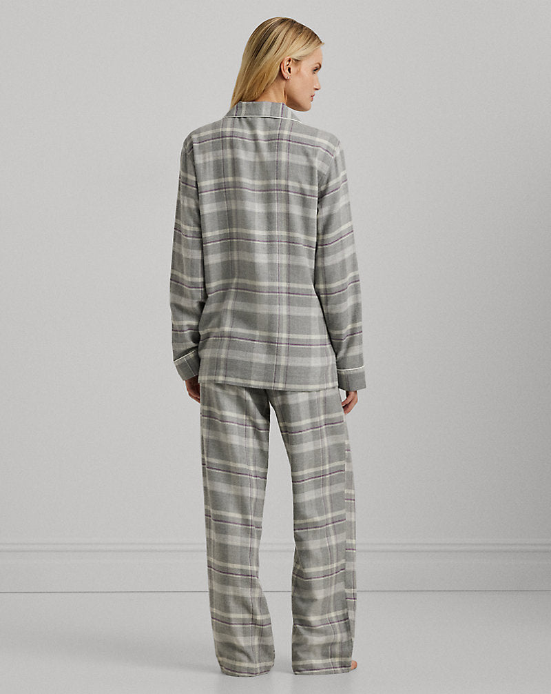 Plaid Herringbone Twill Sleep Set Grey