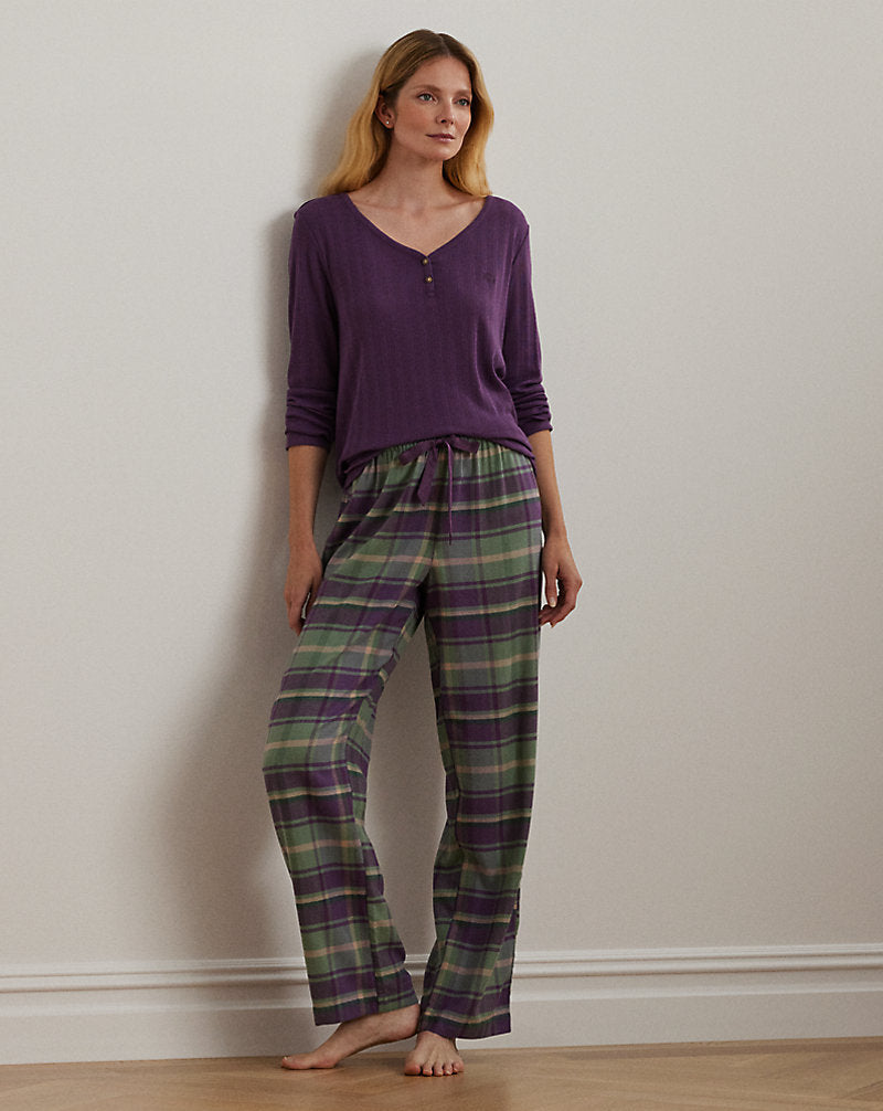 Plaid Cotton-Blend Henley Pyjama Set Multi