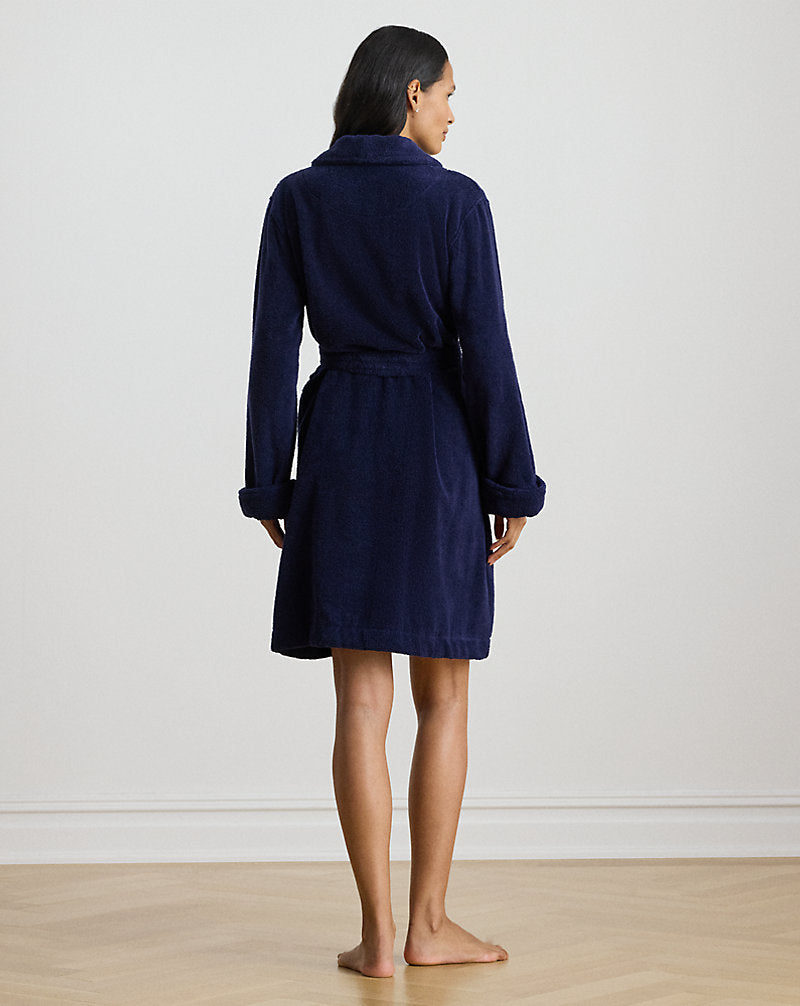 Cotton Terry Shawl-Collar Robe Navy