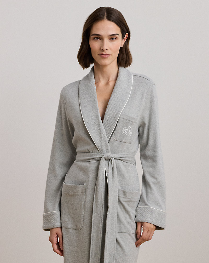 Quilted Shawl-Collar Robe Grey
