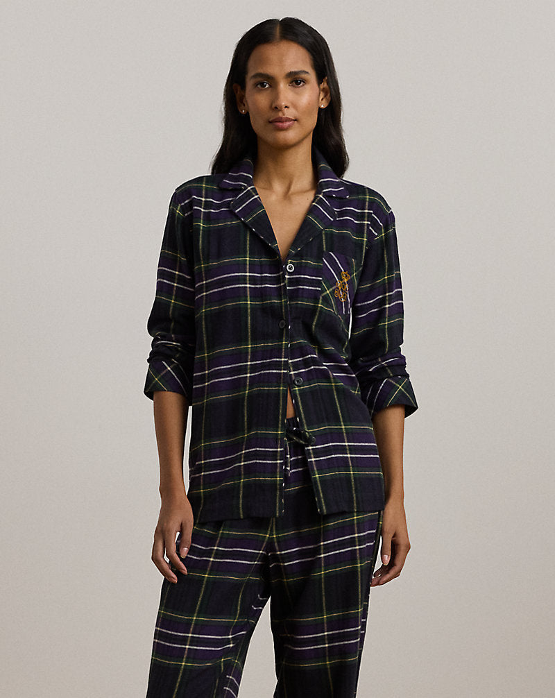 Plaid Herringbone Twill Sleep Set Black Plaid