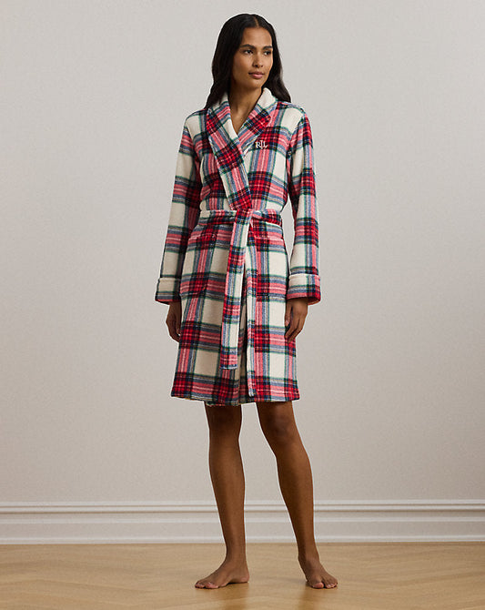 Plaid Shawl-Collar Robe Cream Plaid