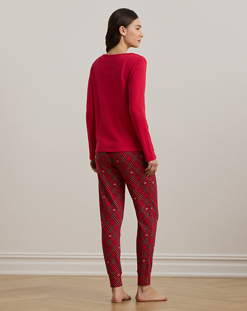 Terrier Plaid Jersey Jogger Pyjama Set Red Plaid