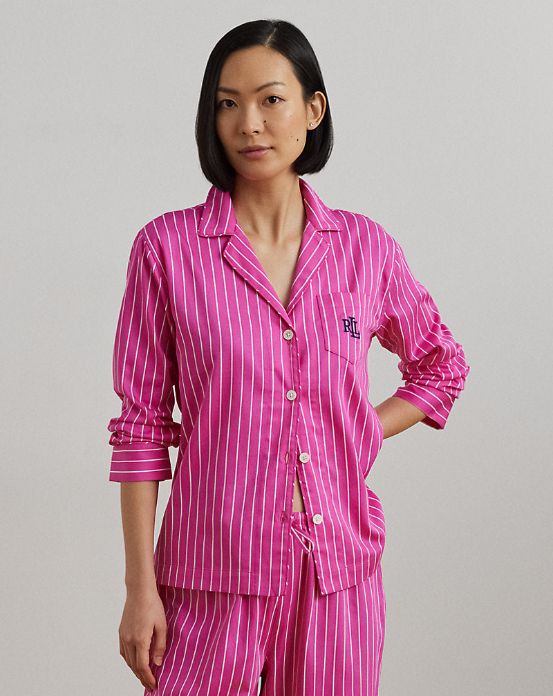 Striped Cotton-Blend Sateen Sleep Set Pink Stripe