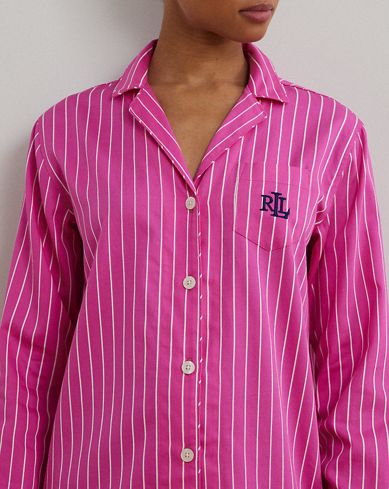 Striped Cotton-Blend Sateen Sleep Shirt Pink Stripe