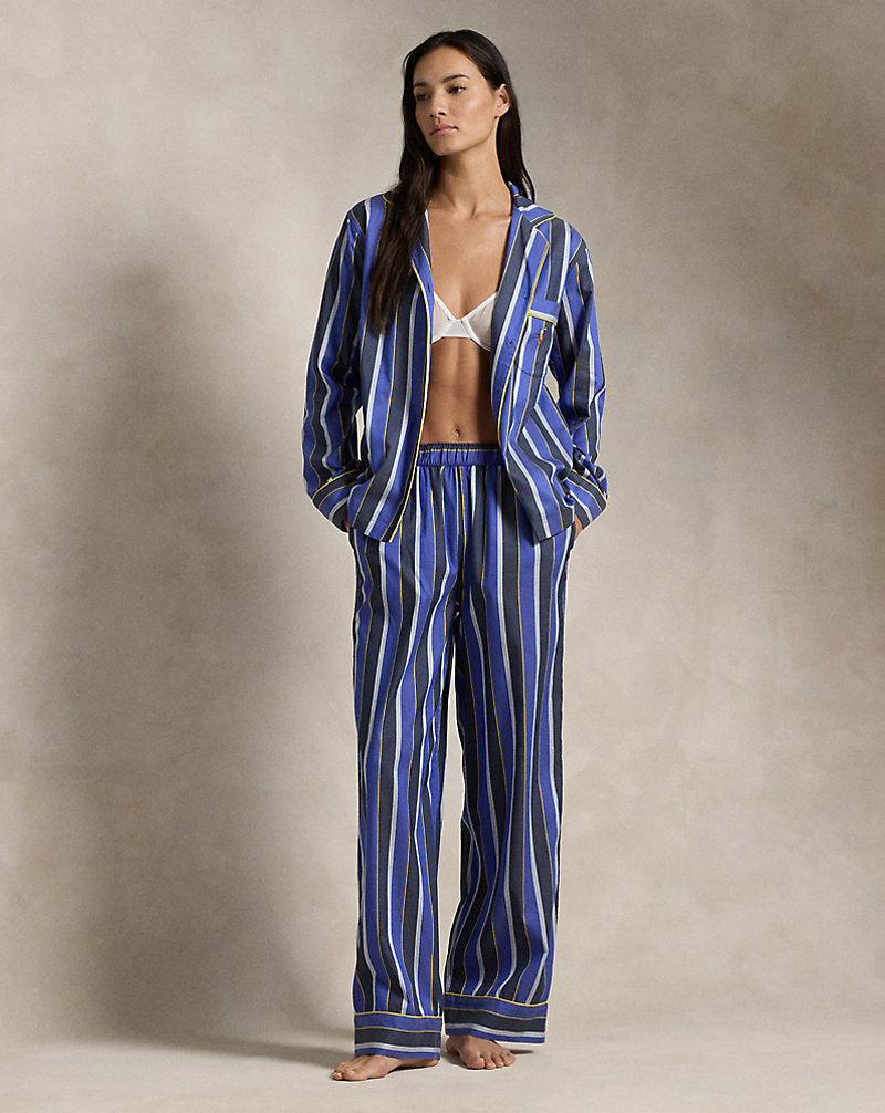 Striped Long-Sleeve Pyjama Set Navy Cricket