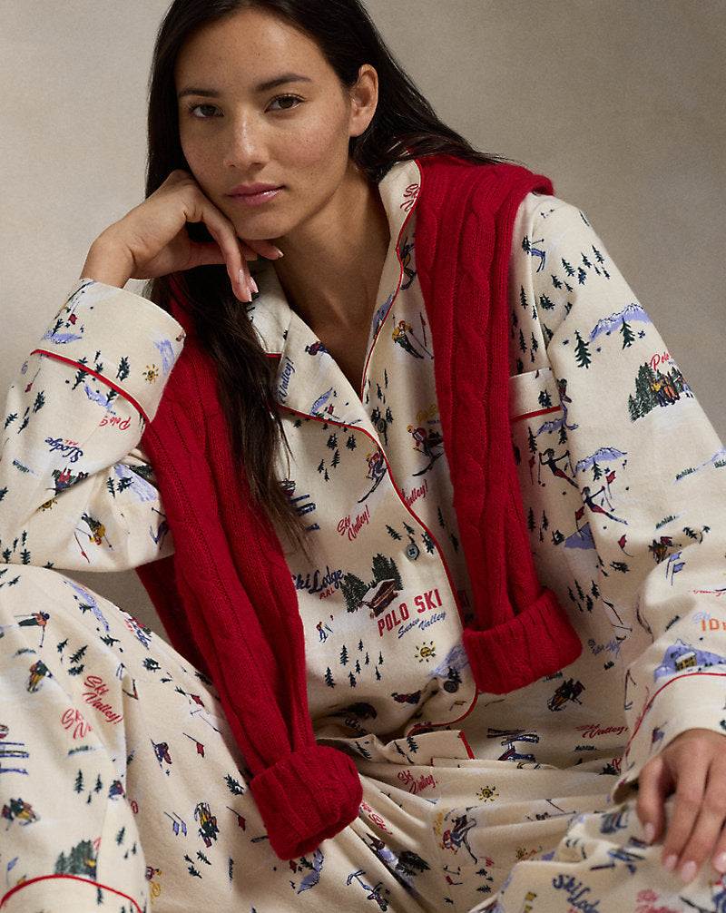 Ski-Motif Cotton Long-Sleeve Pyjama Set Ski Slp Prnt