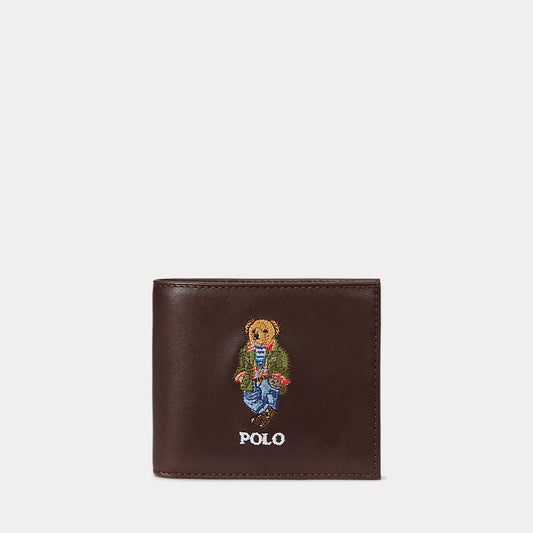 Polo Bear Leather Billfold Wallet Dark Brown