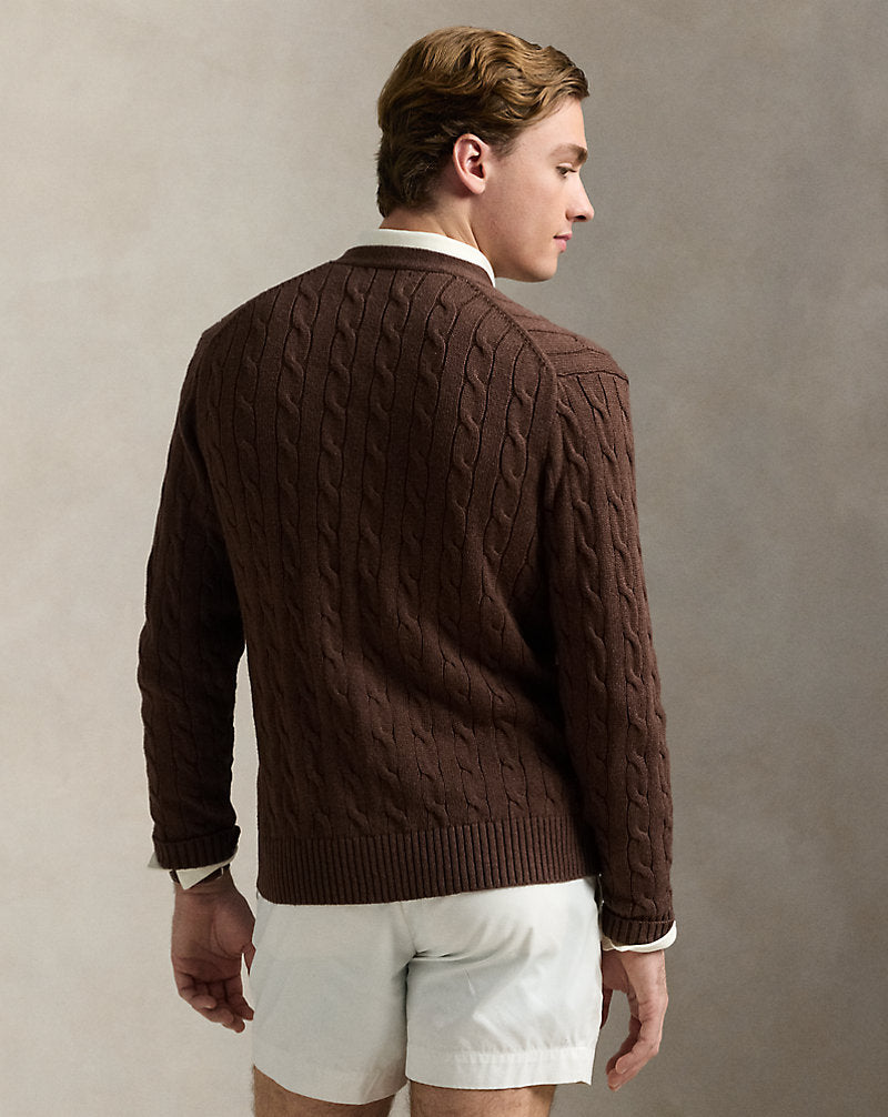 Cable-Knit Cotton Cardigan Dark Roast Melange
