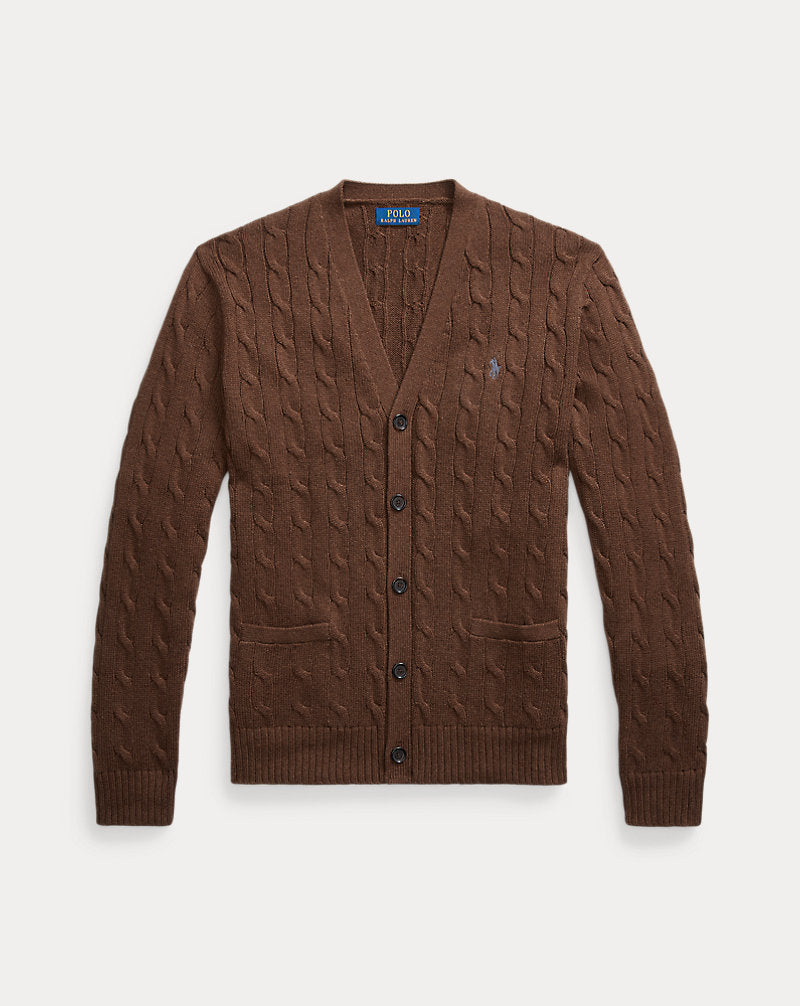 Cable-Knit Cotton Cardigan Dark Roast Melange