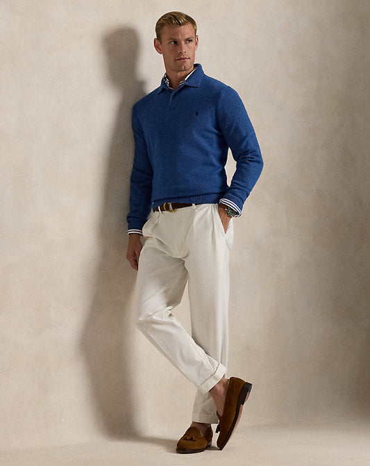 Slim Tapered Fit Pleated Twill Trouser Deckwash White