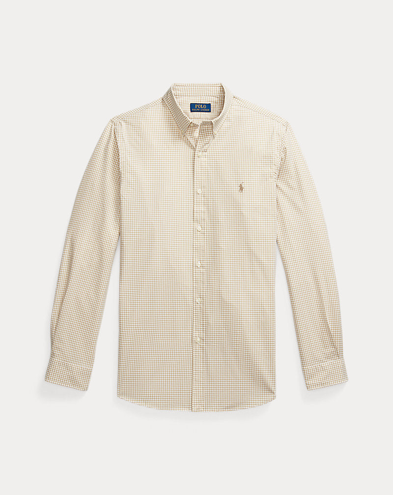 Custom Fit Gingham Stretch Poplin Shirt Coastal Beige/White
