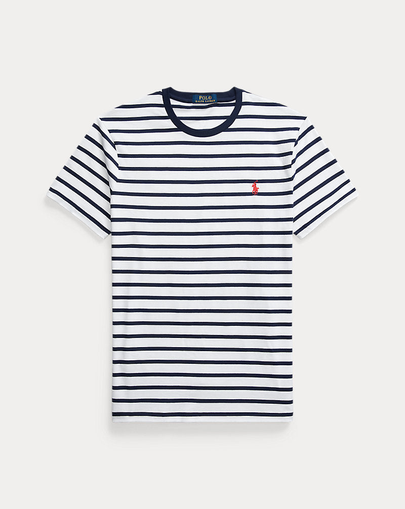 Custom Slim Fit Striped Jersey T-Shirt White/Newport Navy