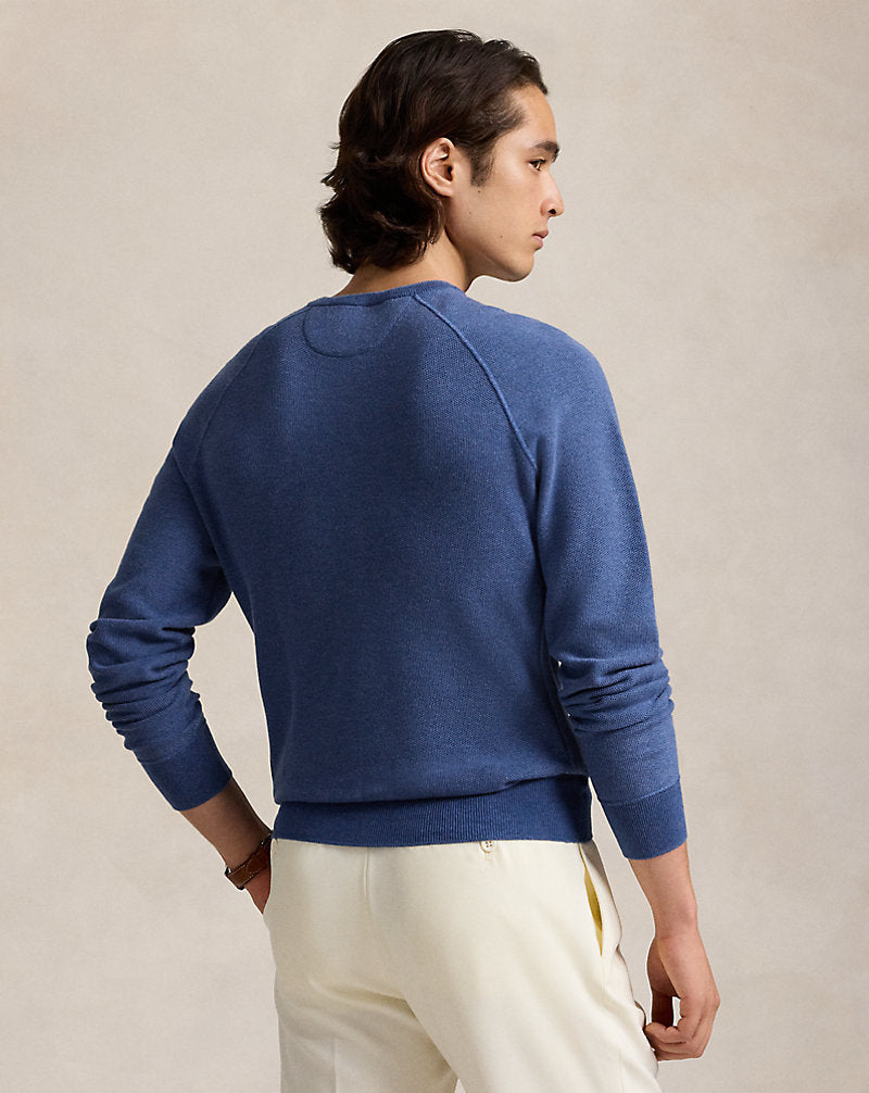 Textured Cotton Crewneck Jumper Blue Combo