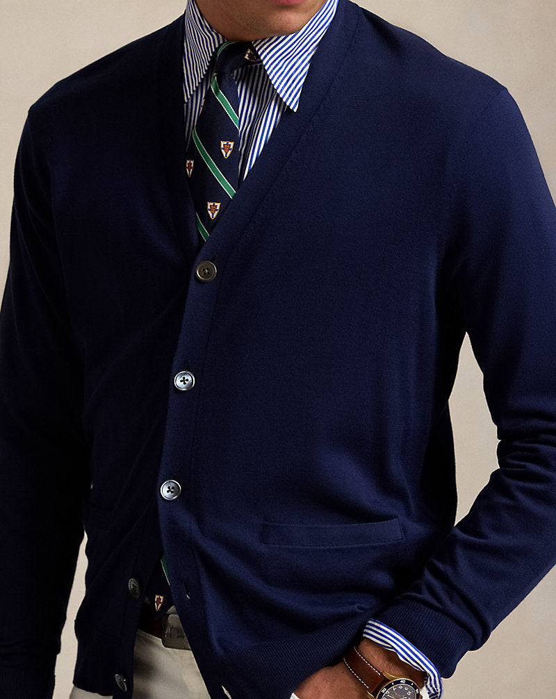 Cotton V-Neck Cardigan Bright Navy