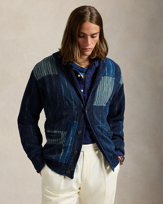 Patchwork Cotton Shawl Cardigan Indigo Combo
