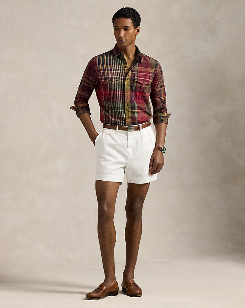 Classic Fit Plaid Madras Workshirt Red Yellow Multi