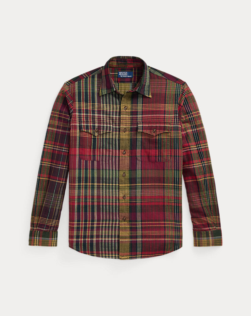 Classic Fit Plaid Madras Workshirt Red Yellow Multi